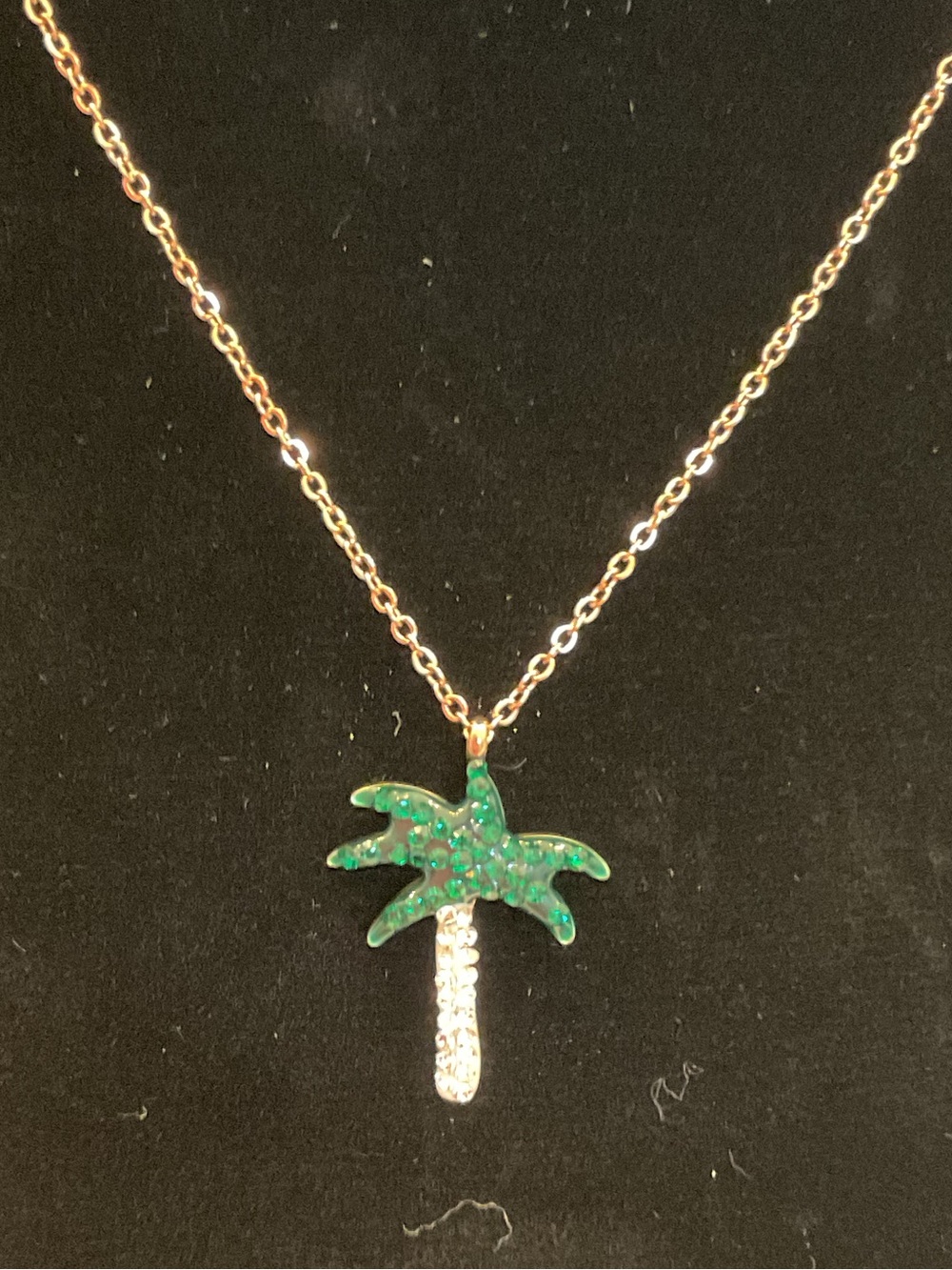 Green Palm Tree Pendant Necklace - Unbranded 16-18”